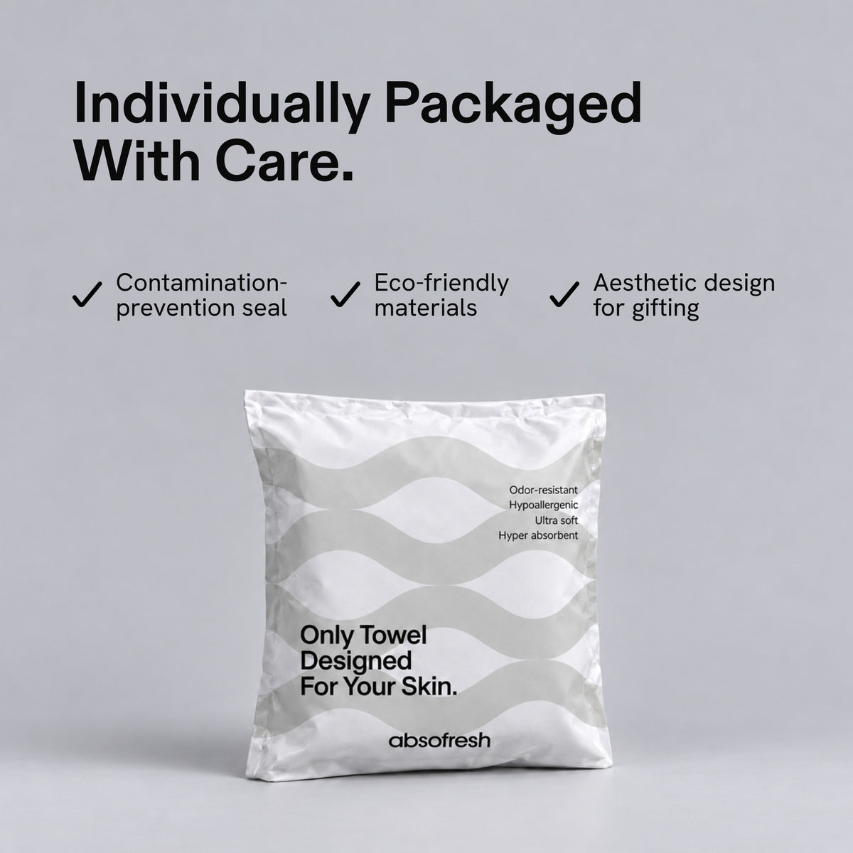 Individually Packaged With Care: Absofresh opaque towel pouch