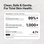 Clean, Safe & Gentle. Independently tested & certified: 99%+ anti-bacterial and anti-fungal, OEKO-TEX Standard 100 certified and CPC certified safe for kids, absorbs 4.7x its weight in water. Tested by Intertek.