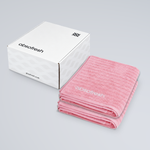 CloudWeave Bath Towel Gift Set with two Sakura Pink towels stacked beside the Absofresh gift box